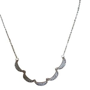Silver Tone Pavé Crystal Five Crescent Moon Bib Necklace Celestial Adjustable